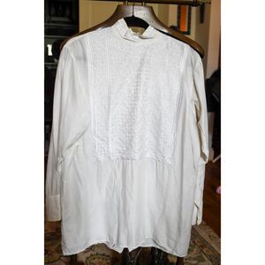 1970s/1990s Russian Boho Peasant High Necked Cossack Shirt Women's Cream Cotton